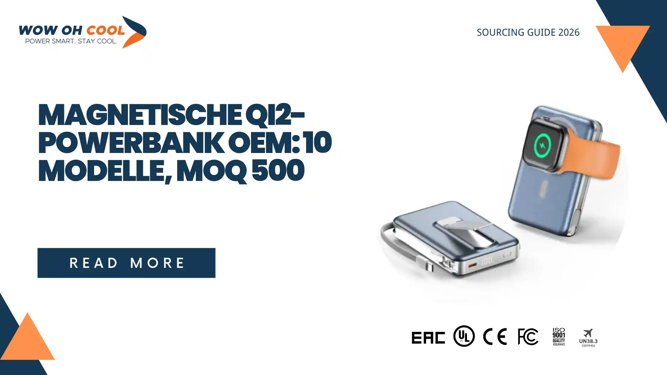 Magnetische Qi2-Powerbank mit Apple-Watch-Ladefläche und kompaktem 10.000-mAh-Modell – Cover des OEM-Leitfadens 2026