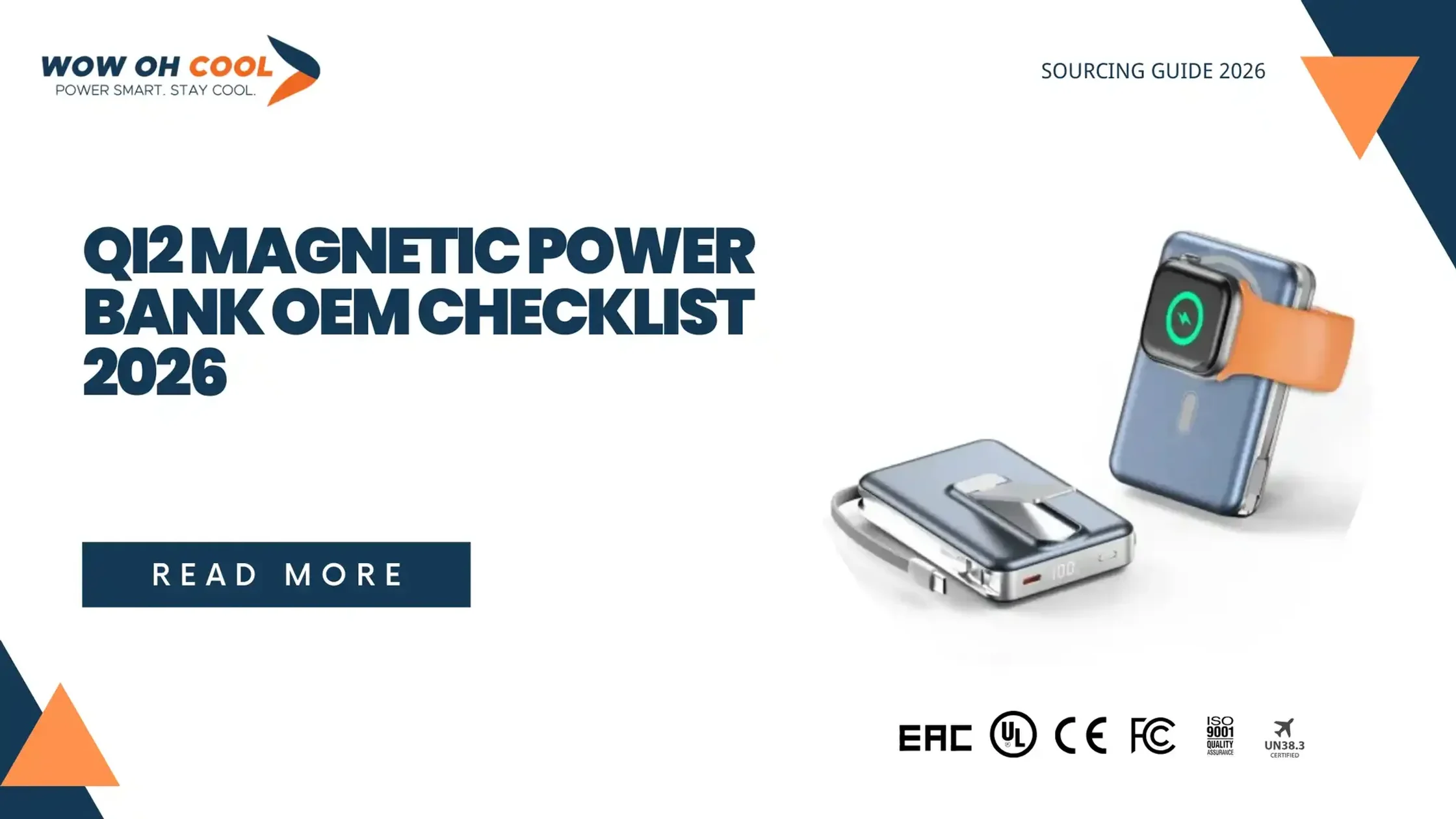 Qi2 Magnetic Power Bank OEM Checklist 2026 cover with a Qi2 magnetic power bank attached to a phone and certification marks