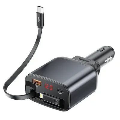 Cargador coche cable retráctil