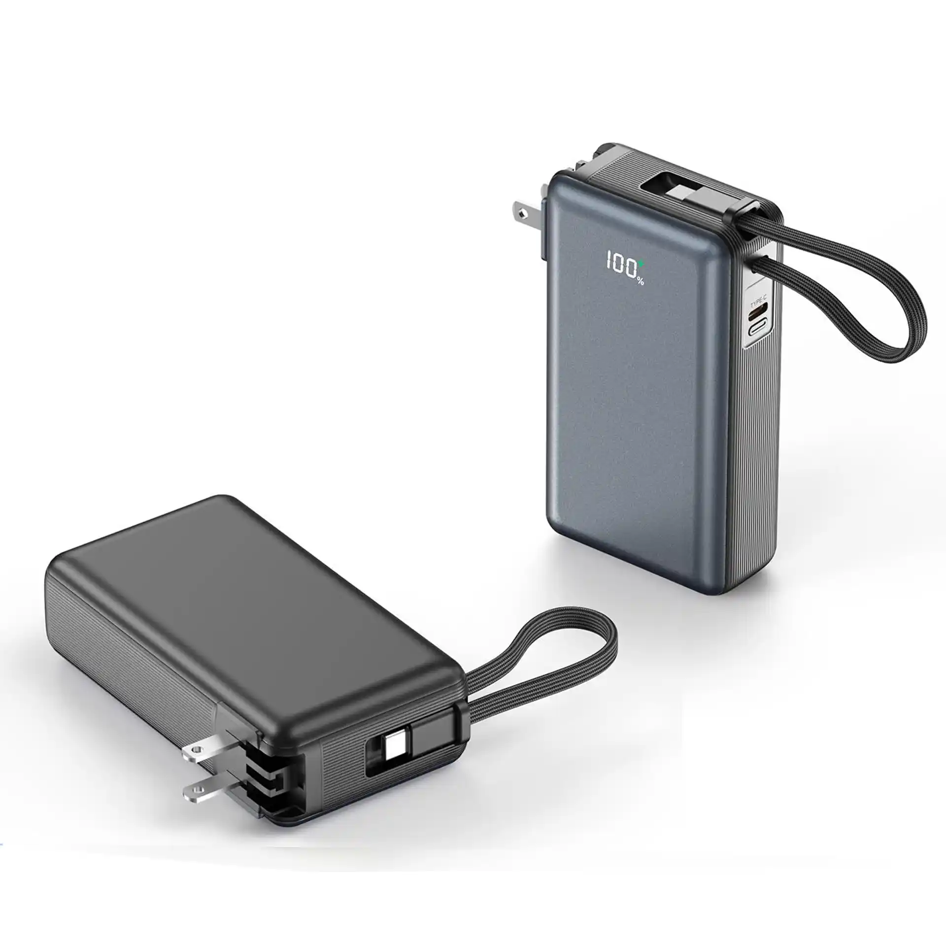 WOPA03 2-in-1 Hybrid Charger Power Bank 20000mAh with AC foldable plug, full-screen edgeless design, built-in braided Type-C cable, 22.5W PD super fast charge, 188 matrix LED display, matte UV shell with acrylic lens, 4 colorways
