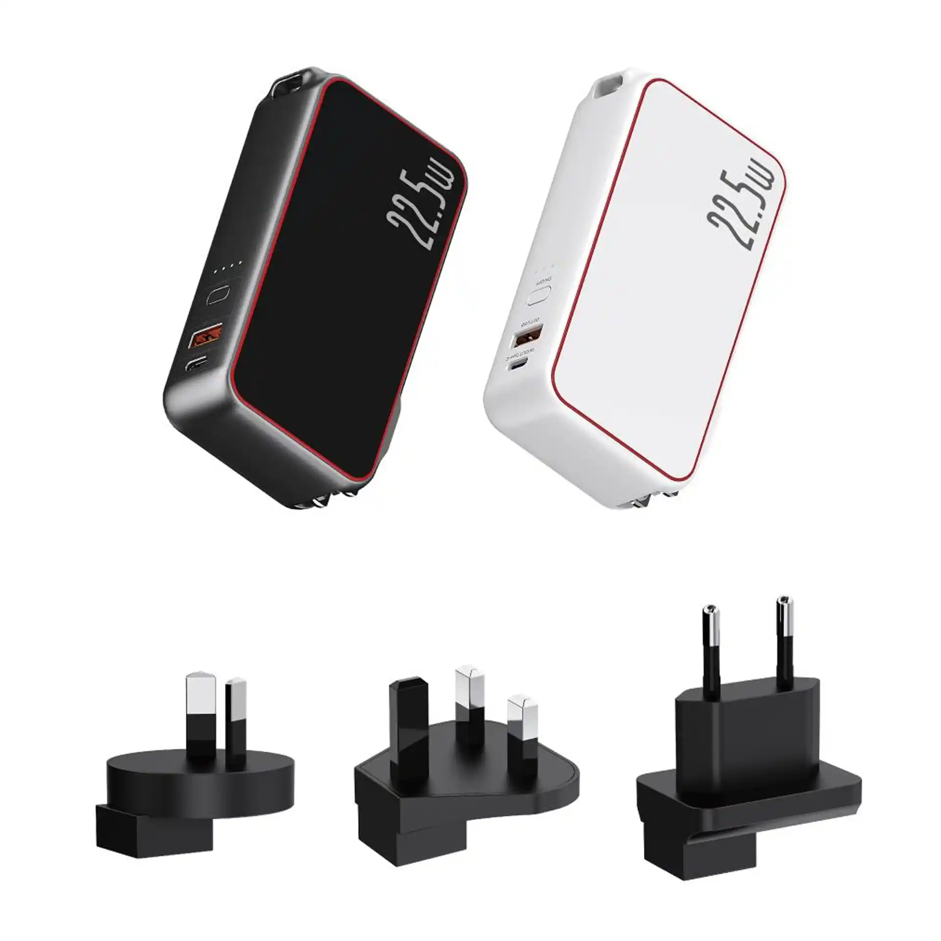 WOPJ54 2-in-1 Hybrid Charger Power Bank 9600mAh with foldable AC plug, 22.5W PD output, USB-A SCP fast charge, Type-C dual-mode adapter + power bank, PC shell, compact 11cm body