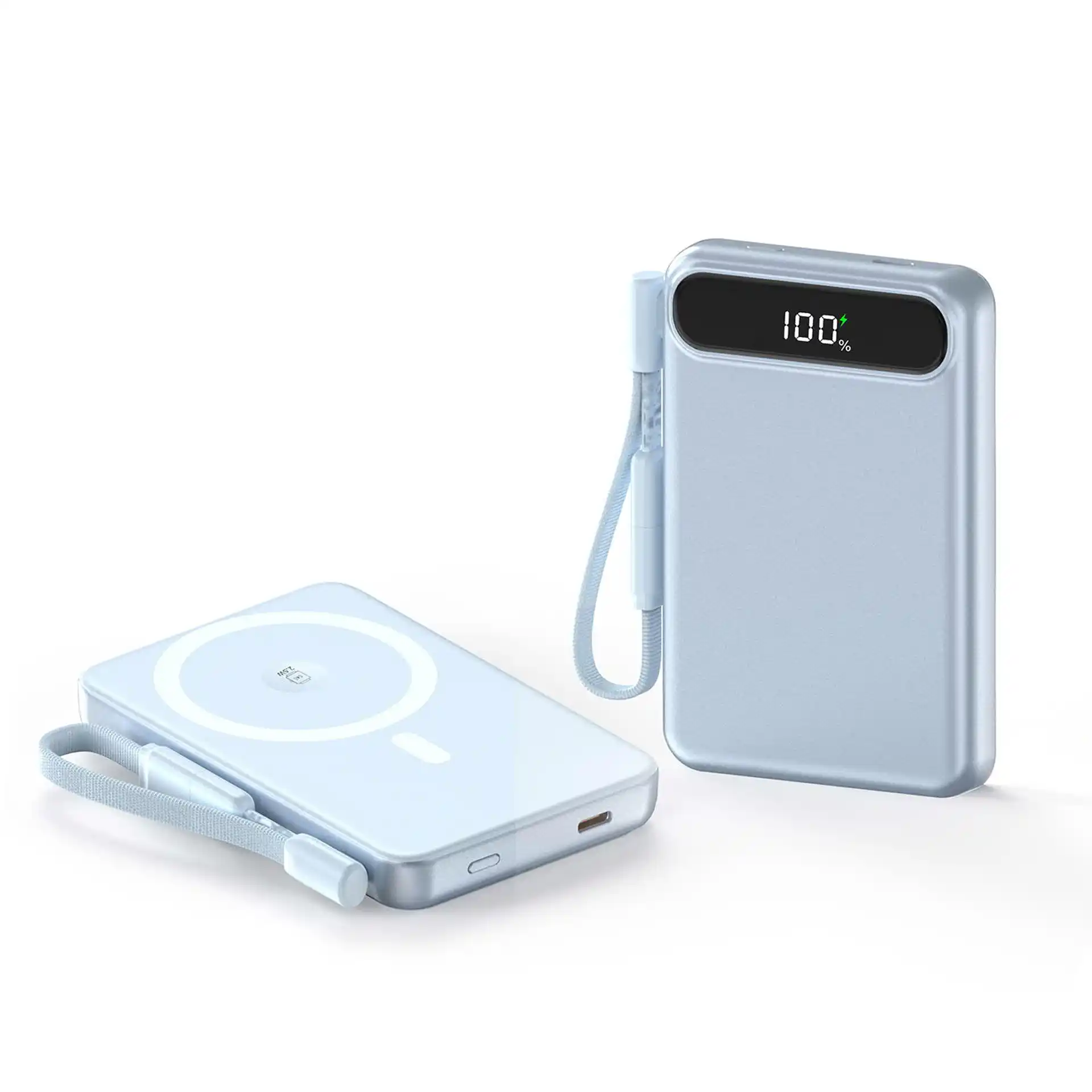 WOPX08 Magnetic Wireless Power Bank 10000mAh with built-in Type-C and Lightning cables, 15W phone wireless, 2.5W Apple Watch, 22.5W PD output, metal shell