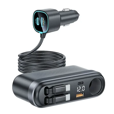 WOWOHCOOL factory WOC92 120W retractable car charger hub with PPS 45W Samsung Super Fast Charging 2.0 - 4-port rear seat charging OEM