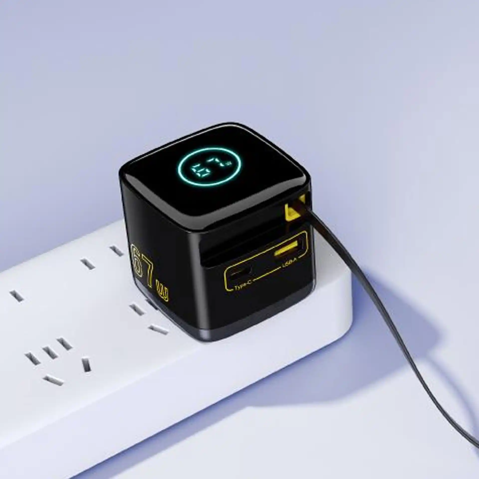 WOP39 67W GaN Charger with Digital Display and Retractable Cable